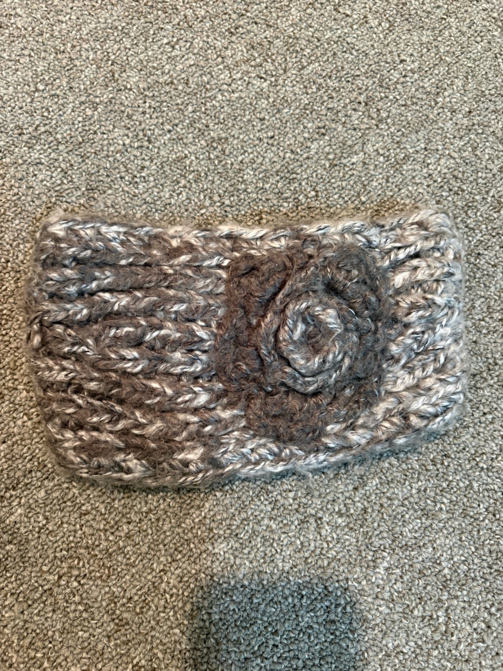 Chunky Knit Flower Headband in gray